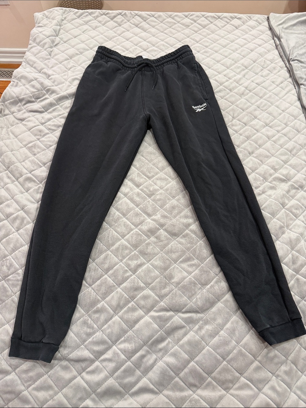 Reebok Men’s Black Jogger Sweatpants with White Logo